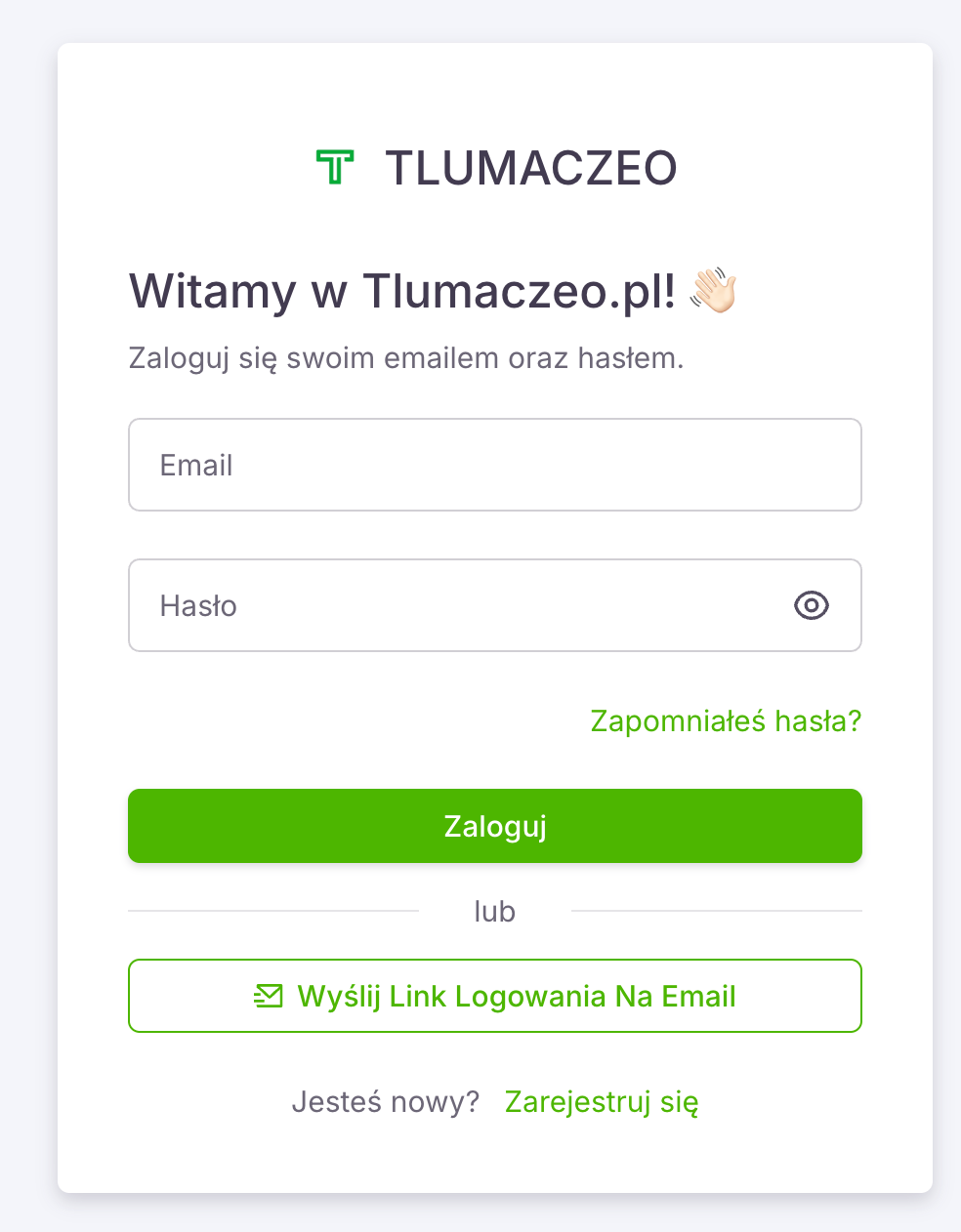 Strona logowania do panelu tłumacza przysięgłego